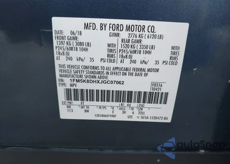 2018 Ford Explorer Xlt z USA, uszkodzony, nr VIN 1FM5K8DHXJGC07062